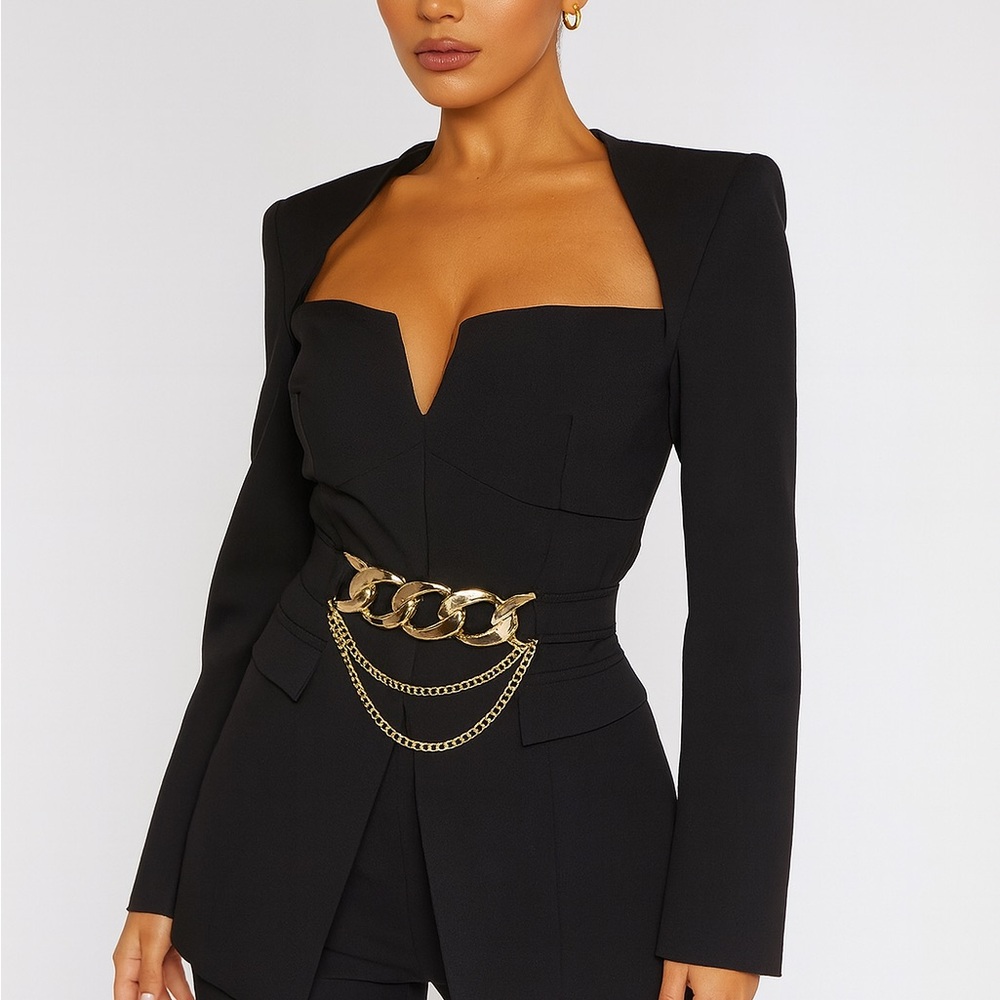 Elegant Black Women's Blouse with Gold Chain Detail